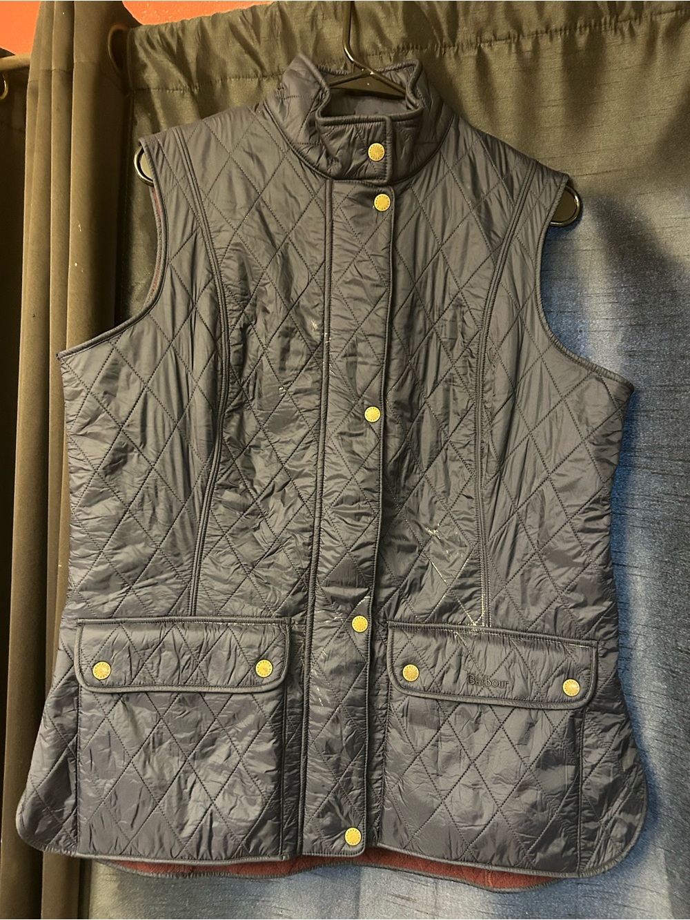 Barbour Quilted Sleeveless Vest in Black with Gold Snaps